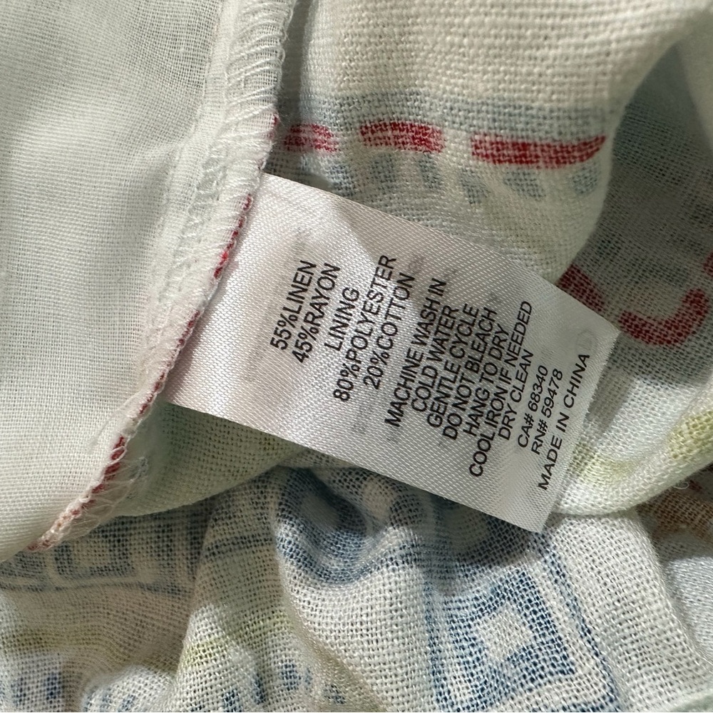 Joie Women L White Top Fruits Print Linen Rayon Tie Front 3/4 Sleeve Summer - Picture 8 of 9